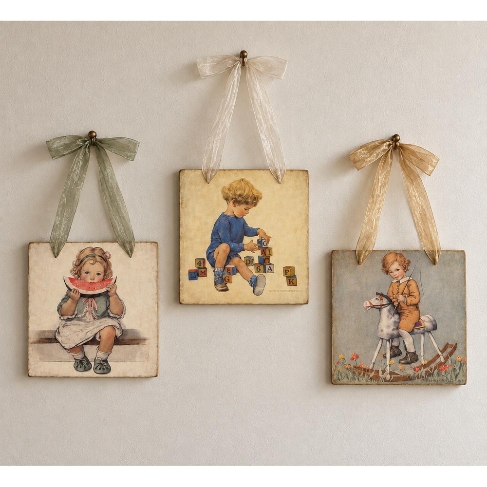 Nursery Wall Art on Corrugated Board W/Ribbons Jessie Willcox Smith Set of 3